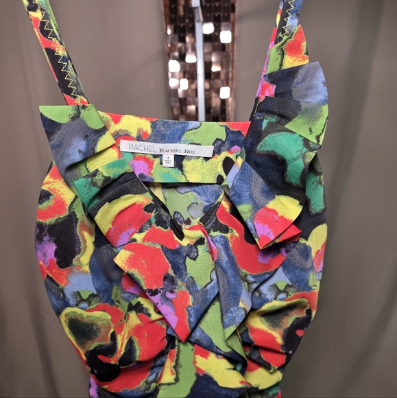 24. Rachel Roy Multi Colour Neon Print Dress Size 4 P2P 15-16 L 34 - Picture 3 of 7